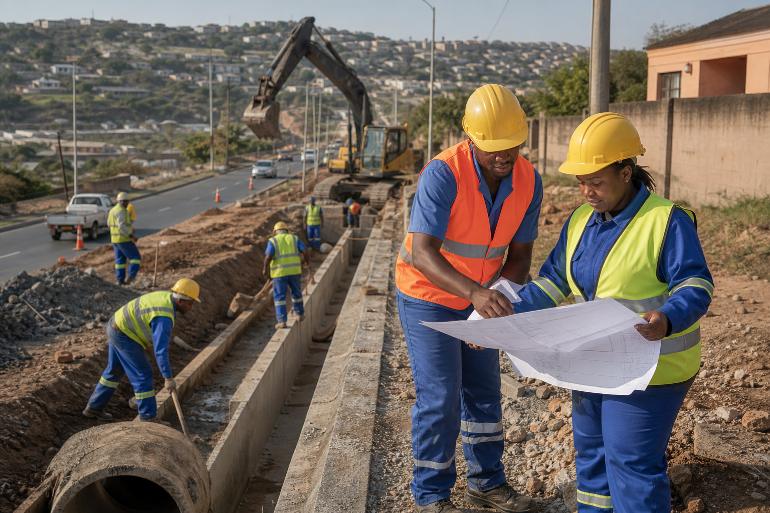 How Quality Infrastructure Creates Lasting Community Value South African construction team delivering a community road and stormwater project